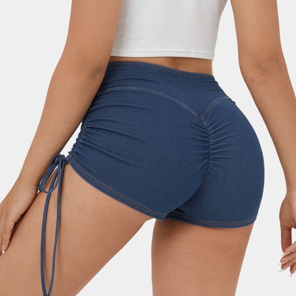 NWT HalaraMagic™ High Waisted Lace Up Ruched Stretchy Denim Short - Picture 1 of 15
